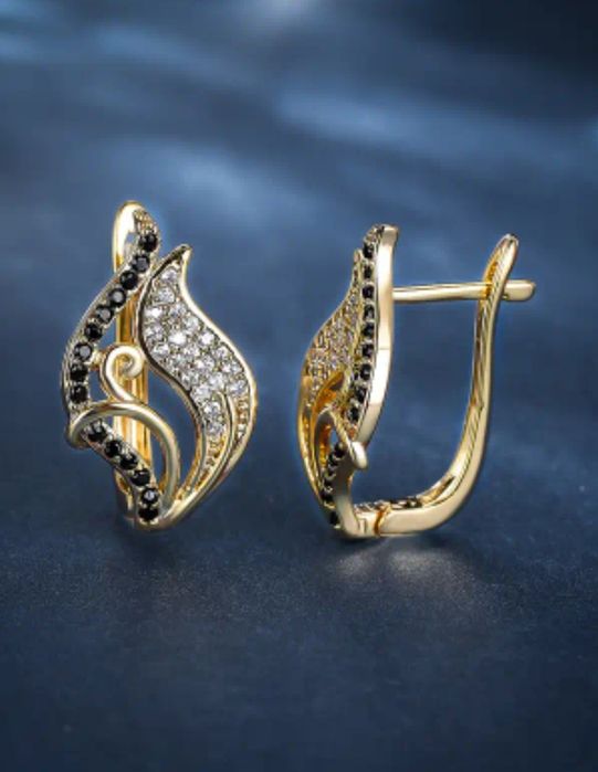 Kolczyki listki czano/białe