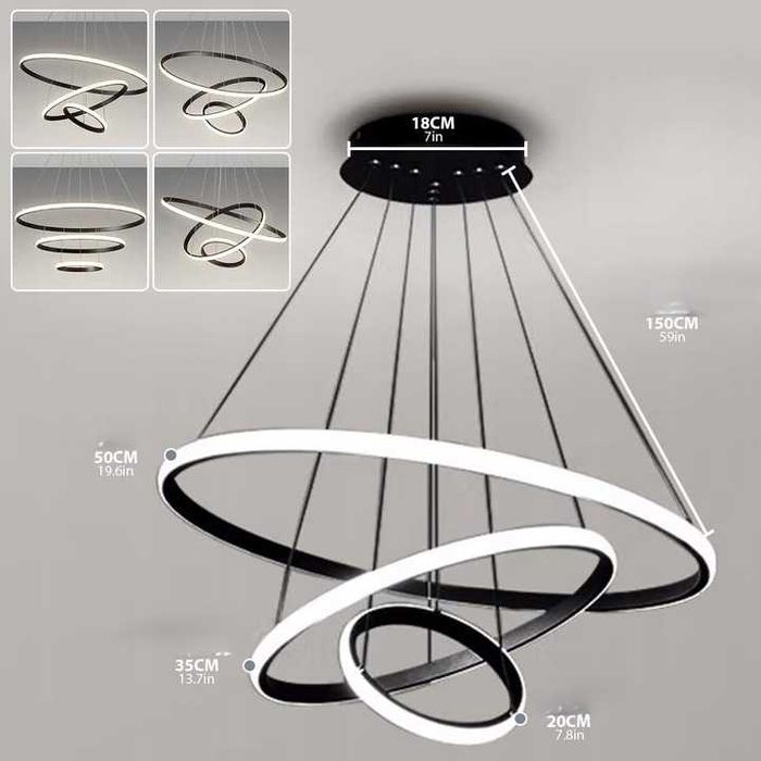 KSIBNW Nowoczesny Żyrandol LED 3 Pierścienie 45W