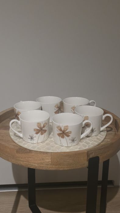 Komplet 6 ceramicznych filiżanek, ecru, kawa z mlekiem
