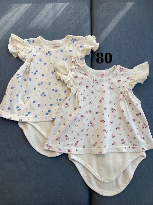 2 body-sukienki z motylkowymi rękawkami Batyr 80 cm bawełna
