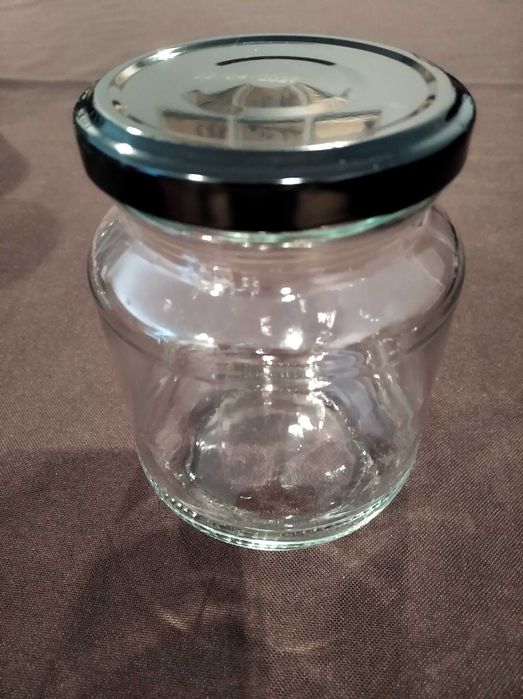 Lote 10 frascos de vidro com tampa metálica preta