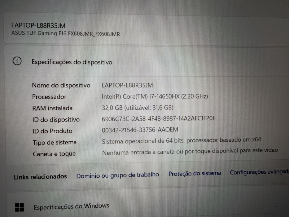 Computador ASUS  TUG Gaming F16 (Novo)