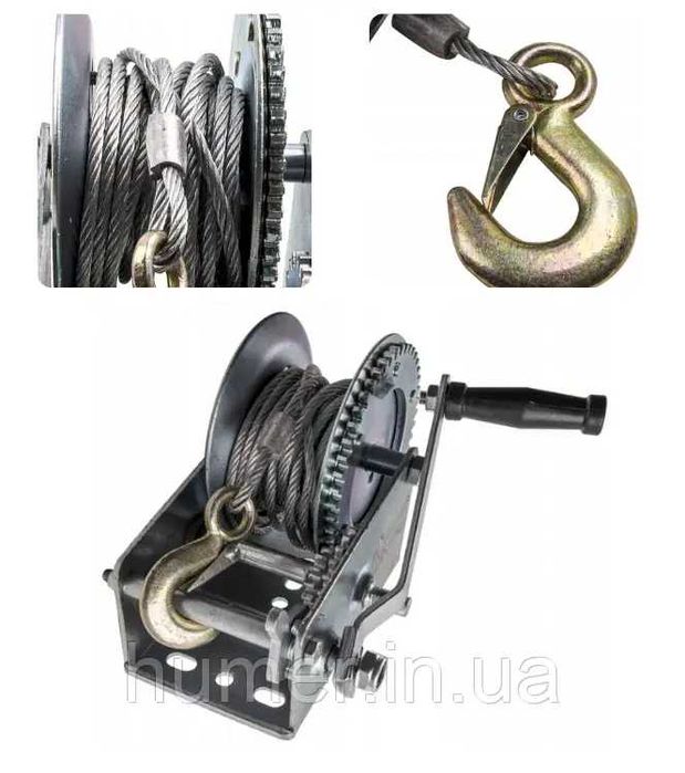 Лебідка барабанна ручна LiftTools 1500 кг |10 м | трос 6 мм