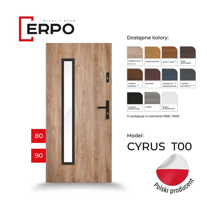 Drzwi zewnętrzne metalowe ciepłe gr.72mm winchester 80lub90 lewe, praw