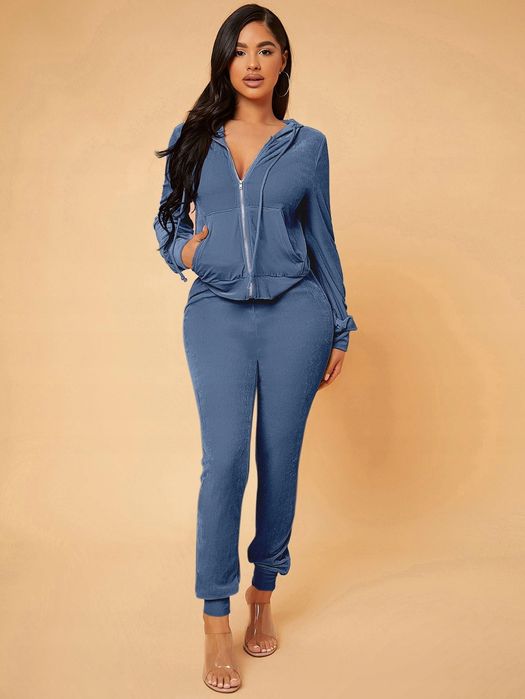 Spodnie Dresowe Welurowe Niebieskie Shein S 36