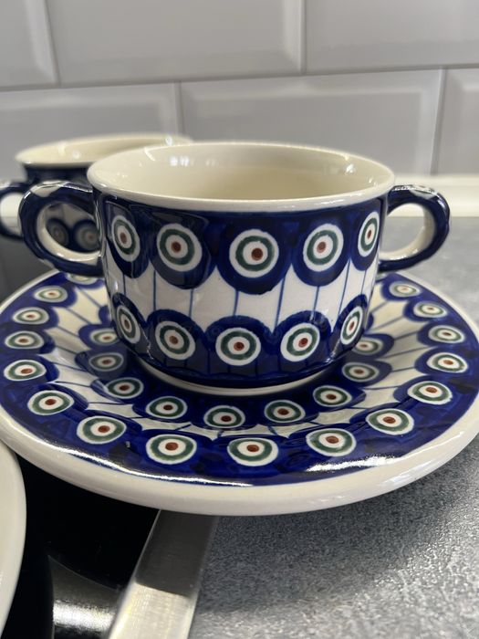 Porcelana Bolesławiecka Zestaw Bulionówka + Talerzyk