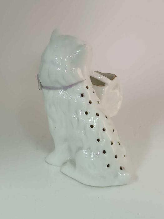 Antigo paliteiro em porcelana da Vista Alegre Gato com laço lilás