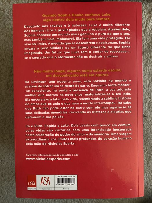 Livro “Uma vida ao teu lado” de Nicholas Sparks