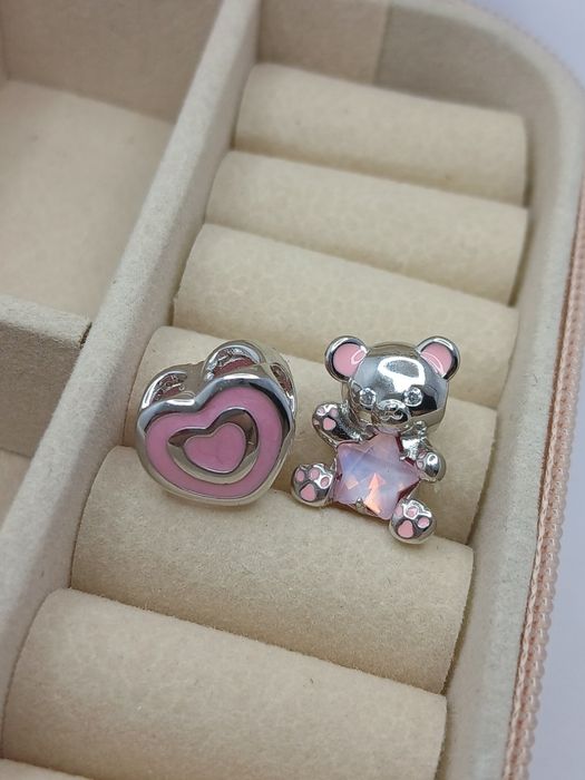 2x nowy charms × miś i serce z opalami × srebro 925