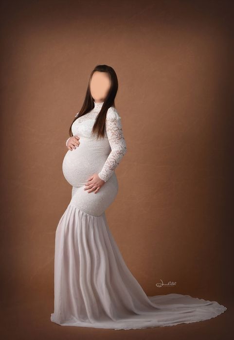 biała sukienka koronkowa do sesji ciążowych