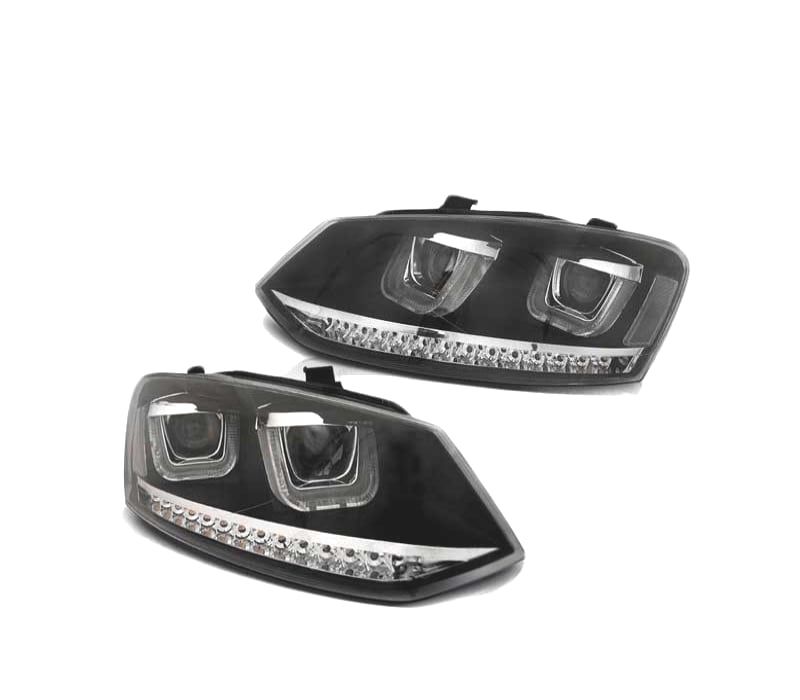 FARÓIS DAYLIGHT VOLKSWAGEN VW POLO 6R 09-14 U-TYPE LED INDICADORES DINÂMICOS PRETO