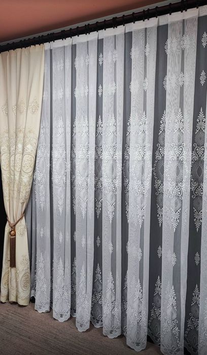 Тюль бамбук біла сіра шоколад крем батист штори петек мрамор опт