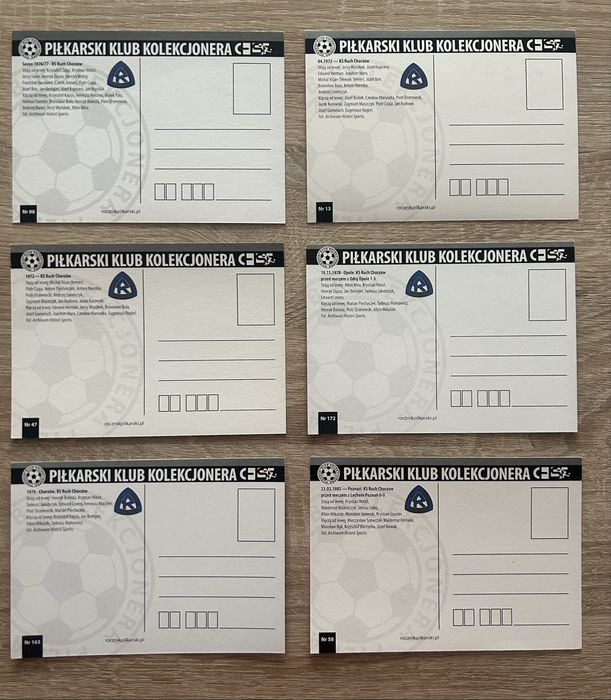 Ruch  Chorzów  pocztówki kolekcjonerskie piłka nożna