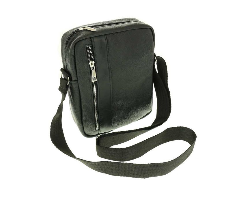 Skórzana saszetka męska torba na ramie listonoszka PL PRODUCENT czarna