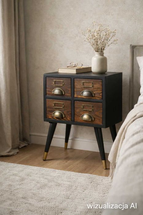 Szafki nocne vintage kartotekowe loft mid-century komoda z szufladami