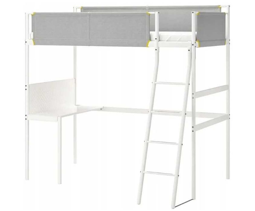 IKEA VITVAL łóżko na antresoli z biurkiem 90x200 cm + plafon LED na pilota