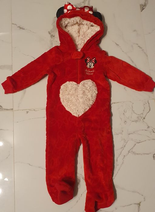 Ciepły pajacyk Myszka Minnie 80 cm baranek czerwony