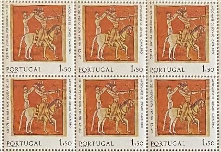 Bloco de 6 selos novos - EUROPA CEPT - Pintura - 1$50 - Portugal -1975