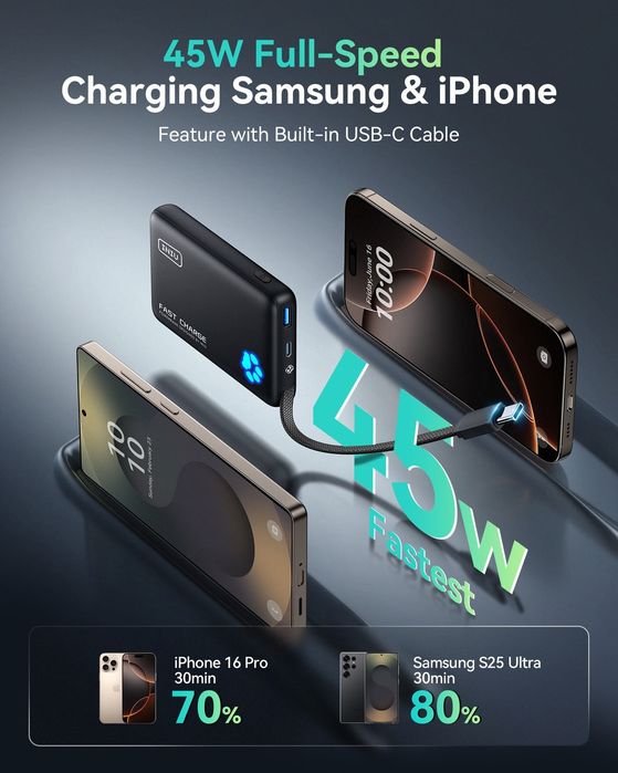 INIU Power Bank, 45 W PD3.0 o mais leve 10000 mAh bateria externa