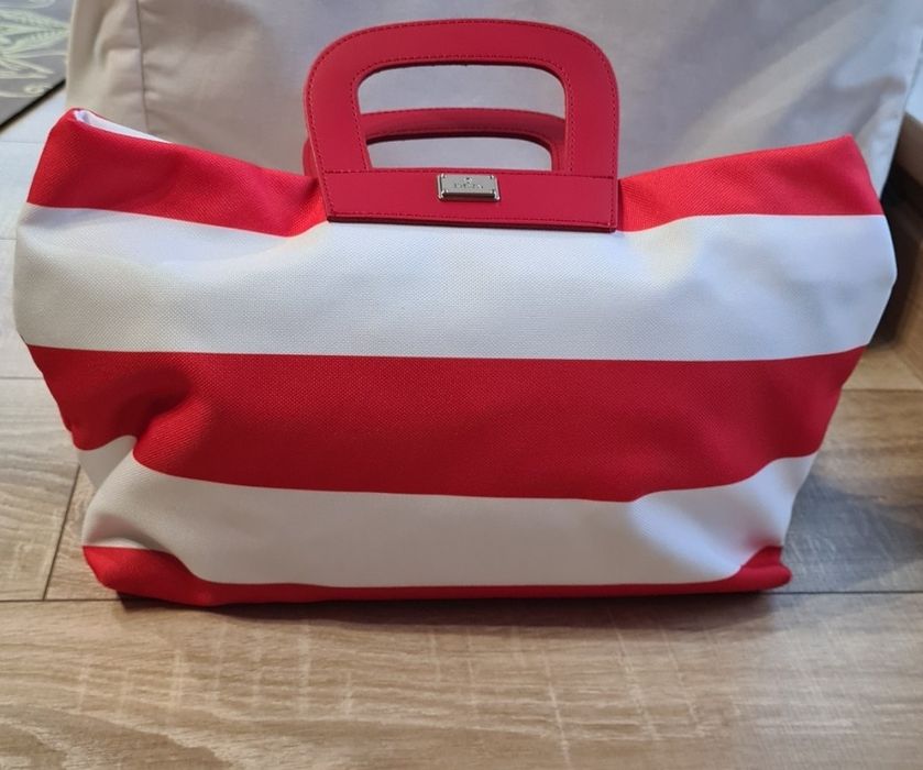 Torba do ręki lub na lunch śniadanie. Batycki.  W paski Biało Czerwona