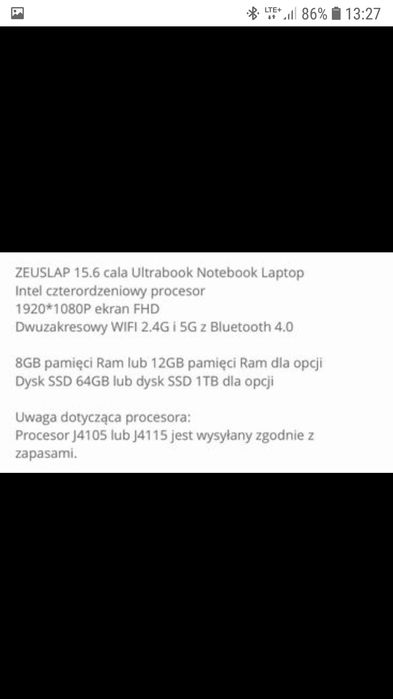 Laptop nowy 15.6 cala jak nowy