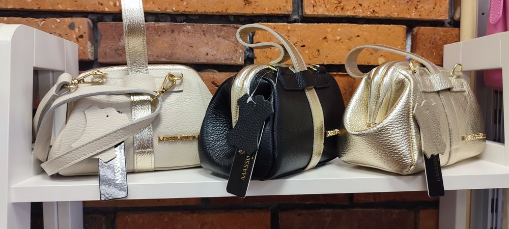 Massimo Contti skóra naturalna mała torebka babcinka złota nowa