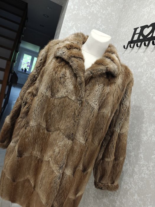 Futro naturalne brązowe beżowe vintage coquette 46 48 3XL 4XL