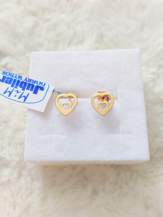 Złote kolczyki serduszka próba 585