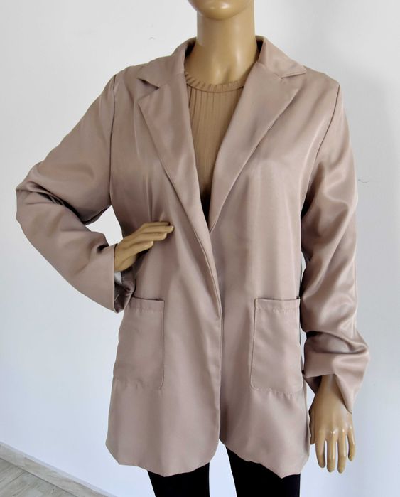 Ciemnobeżowa kawa z mlekiem marynarka żakiet L 40