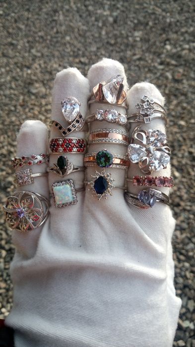 Срібні колечка 925 проба. Містік топаз, гранат ,топаз, улексит.