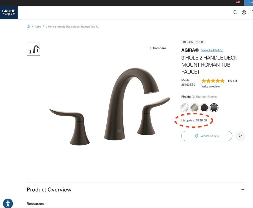 Преміум змішувач для ванни GROHE Agira 25163ZB0 Oil Rubbed Bronze