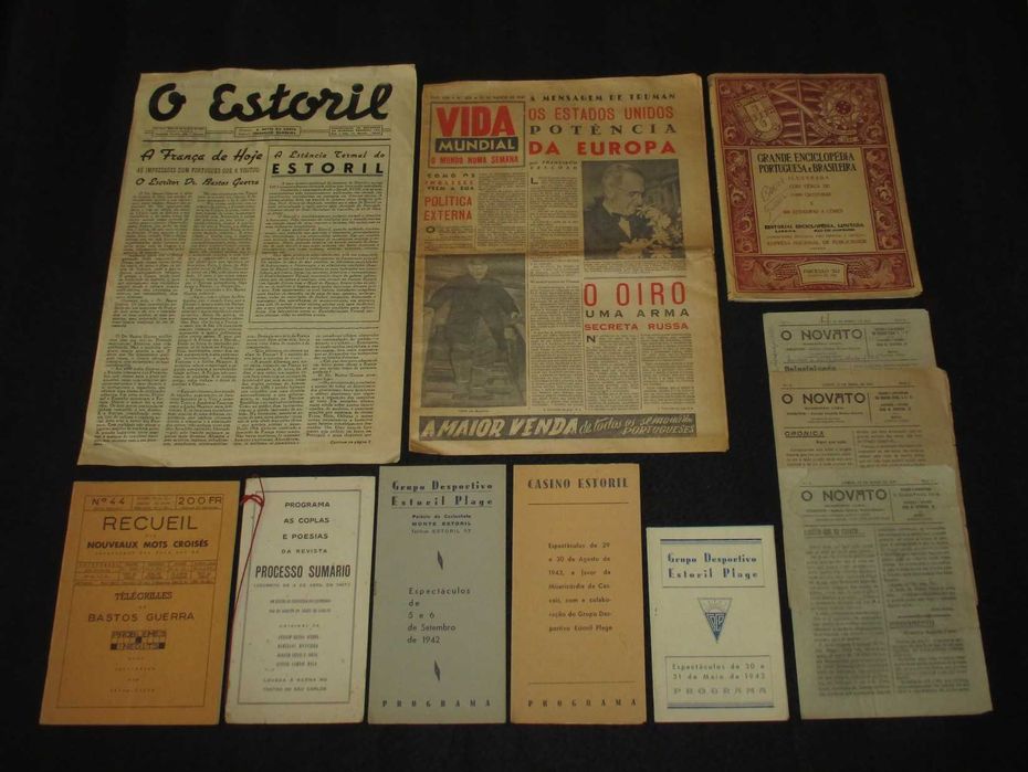 Conjunto RARO de Jornais Programas Bastos Guerra Imprensa e Teatro 1919–1947