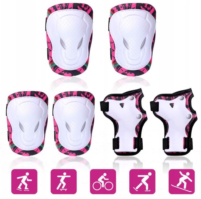 Ochraniacze na rower na kolana łokcie dla dzieci zestaw róż rolki