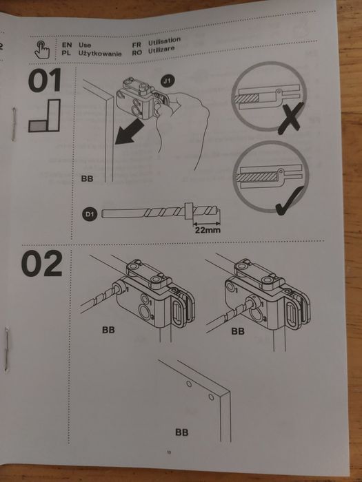 Szablon do nawiertów pod mimośrody i kołki.