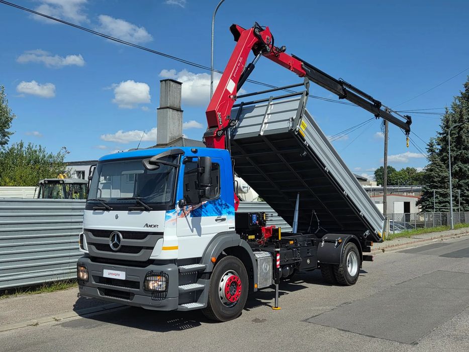 Mercedes-Benz AXOR 1824 // HDS HMF 1420-K3 3 WYSUWY + PILOT // NOWY KIPER // ŻURAW DŹWIG CRANE KRAN  Radiowy Nowa Wywrotka 3 str. TIPPER REMOTE CRANE