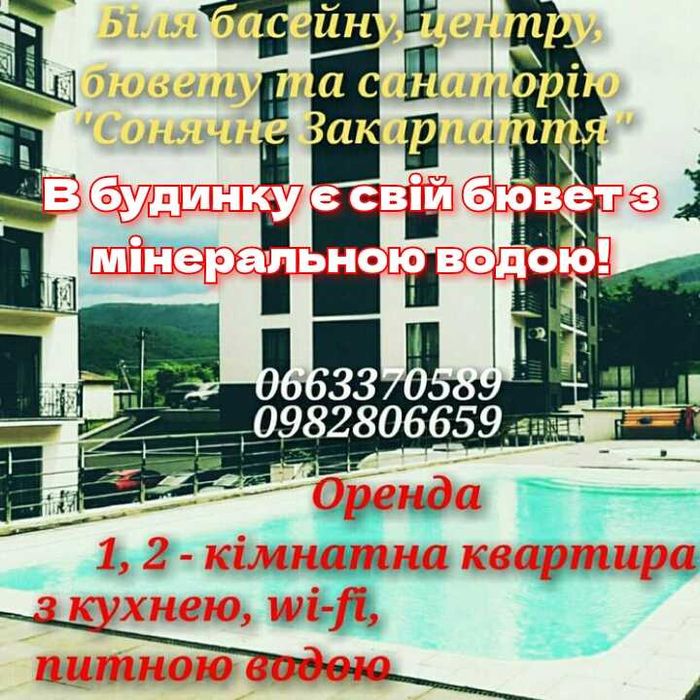 1, 2 -кімнатна квартира біля санаторію Сонячне Закарпаття, с.Поляна!