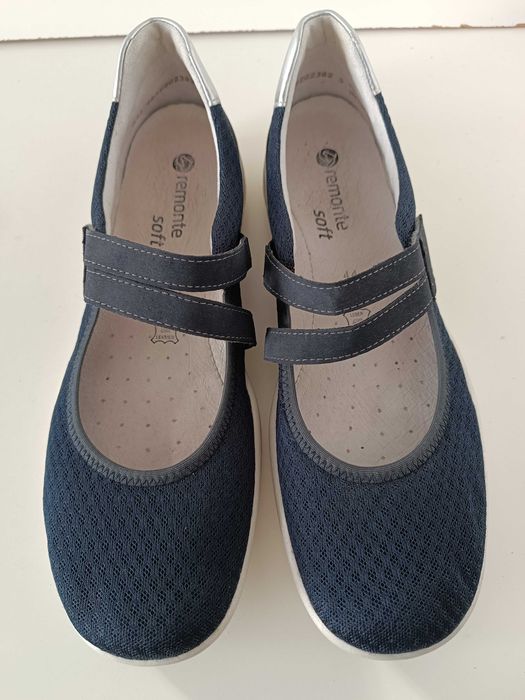 р 43-44 28,5 см сині жіночі шкіряні туфлі мокасини на липучках Remonte