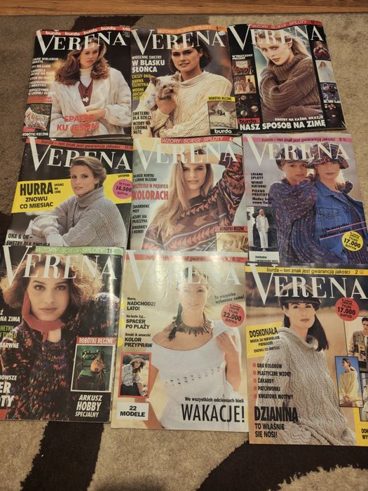 Verena Burda 1991/94 x 13 Moda dziewiarska robótki ręczne splot wzory swetry