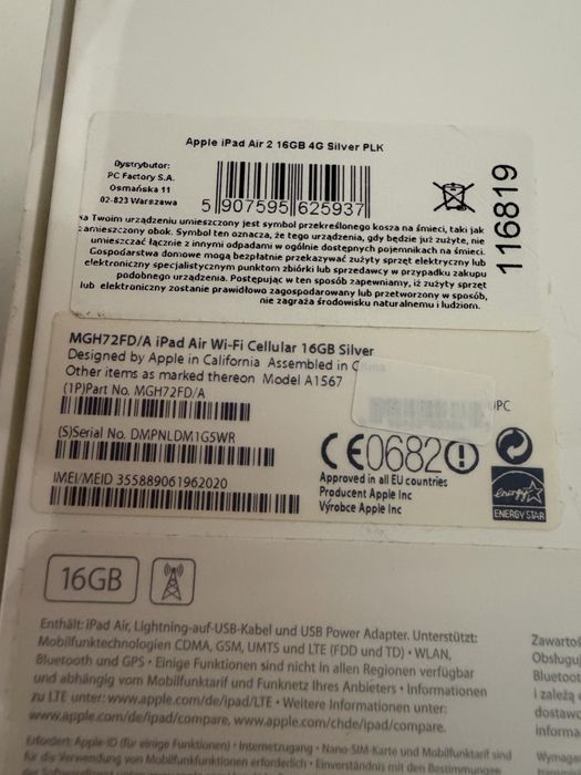 iPad Air 2 16gb WiFi + Cellular Silver