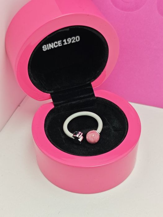 Pierścionek 16 z misiem srebro 925 z różowym rodonitem