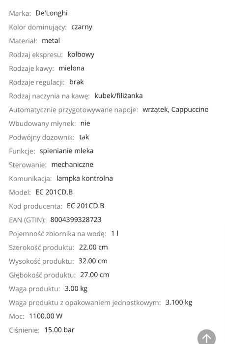 Ekspress ciśnieniowy kolbowy  delonghi