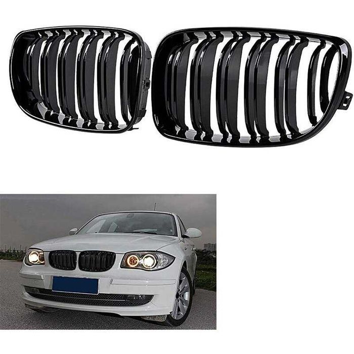 Grelhas preto piano dupla barra para BMW série 1 E81 E82 E87 E88