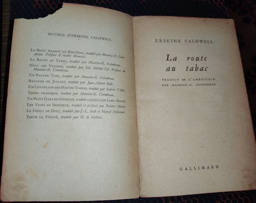 Livro - La Route au Tabac (Tobacco Road), Erskine Caldwell - francês