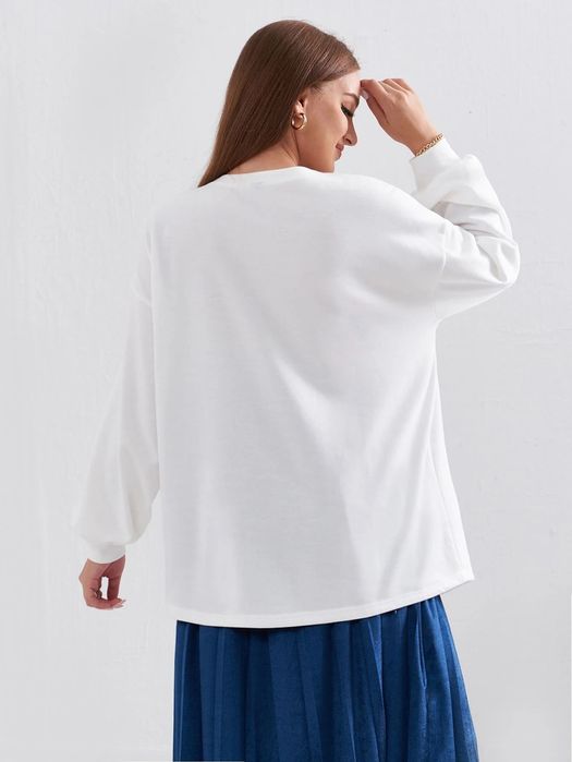 Bluza Oversize Casual Z Nadrukiem Biała L 40