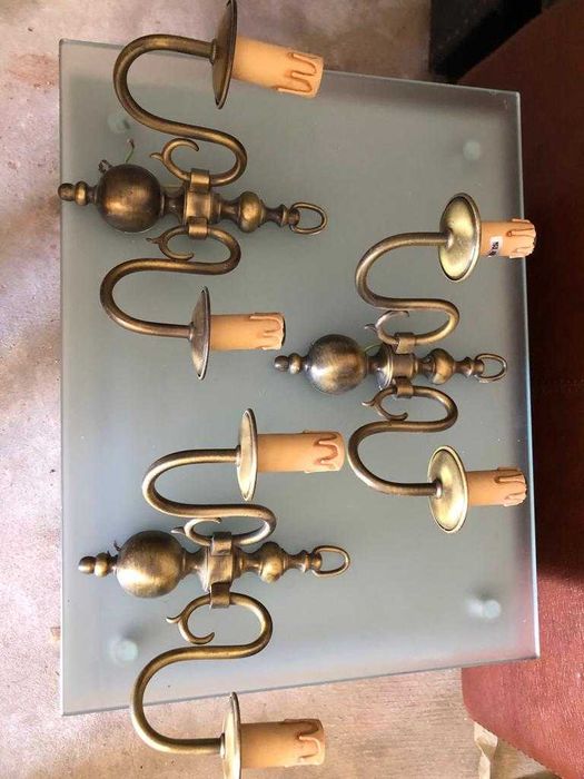 Conjunto Candeeiro de Teto + 4 de parede em Cobre