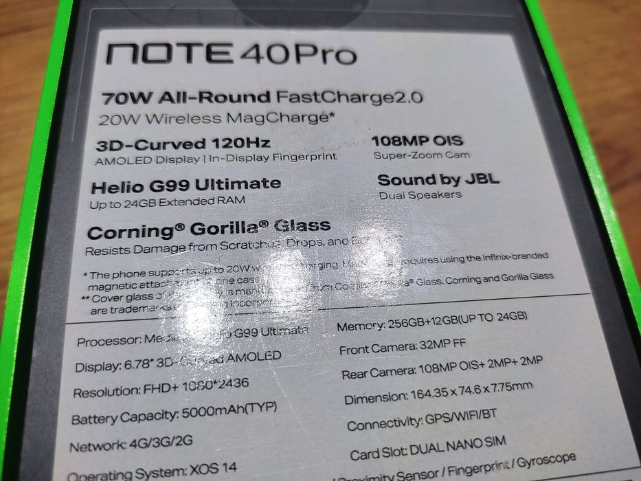 Infonix Note 40PRO 12/256 GB 120Hz NFC nowy