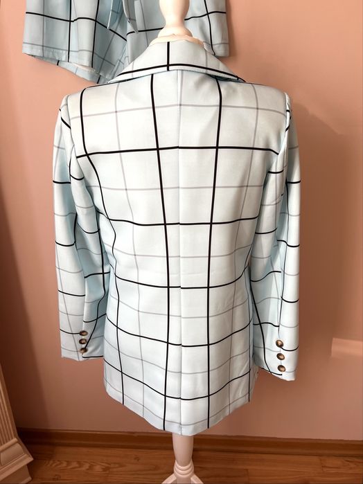 Garnitur w kratę komplet marynarka szorty do pracy na wyjście butik