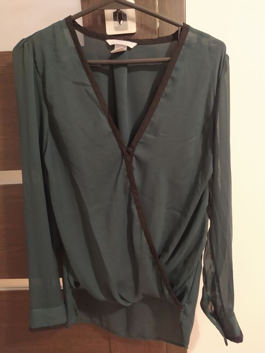 Elegancka kopertowa koszula butelkowa zieleń h&m XS koszula na jesień