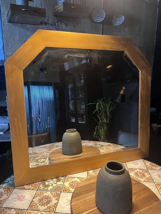 Espelho Vintage Moldura Madeira Dourada Octogonal (108.5 x 98.5 cm)