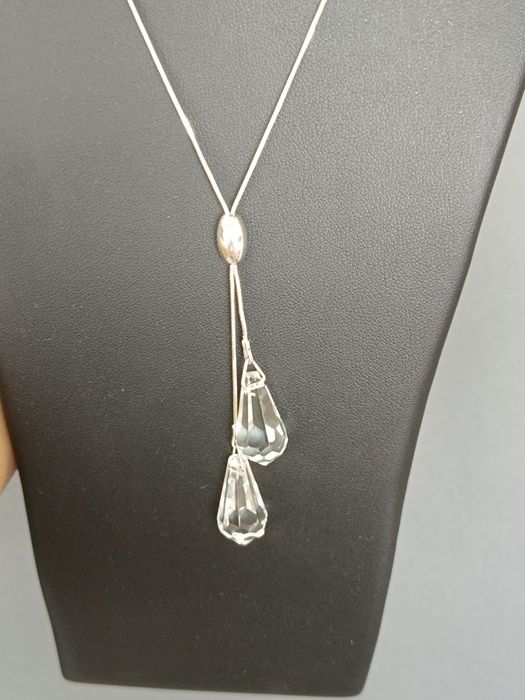 Srebrny naszyjnik krawatka z kryształkami dł.47cm+5+7 srebro próby 925